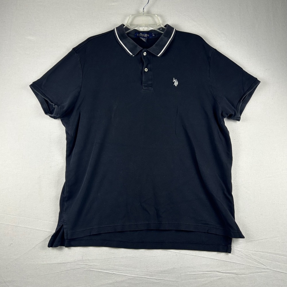 US Polo Assn Luxury Feel Mens XL Slim Fit Black Cotton Short Sleeve Polo Shirt